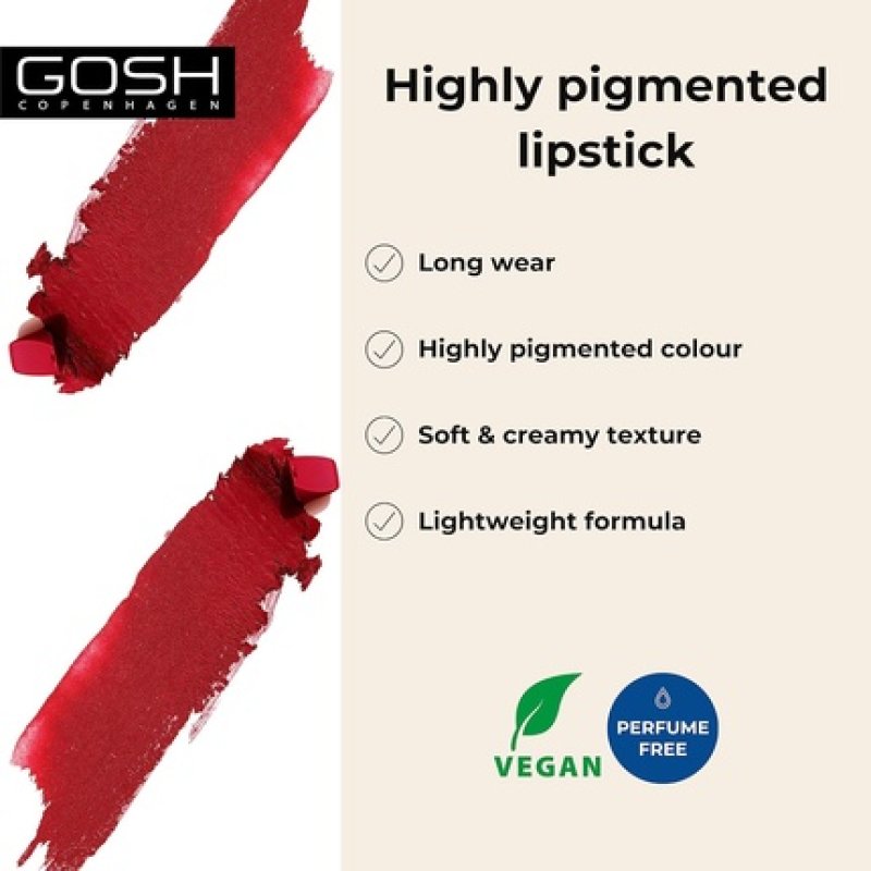 GOSH Kiss Me Matt Lips Red Lipstick Long Lasting High Pigment Light Creamy Texture Soft Matte Kissproof Moisturising