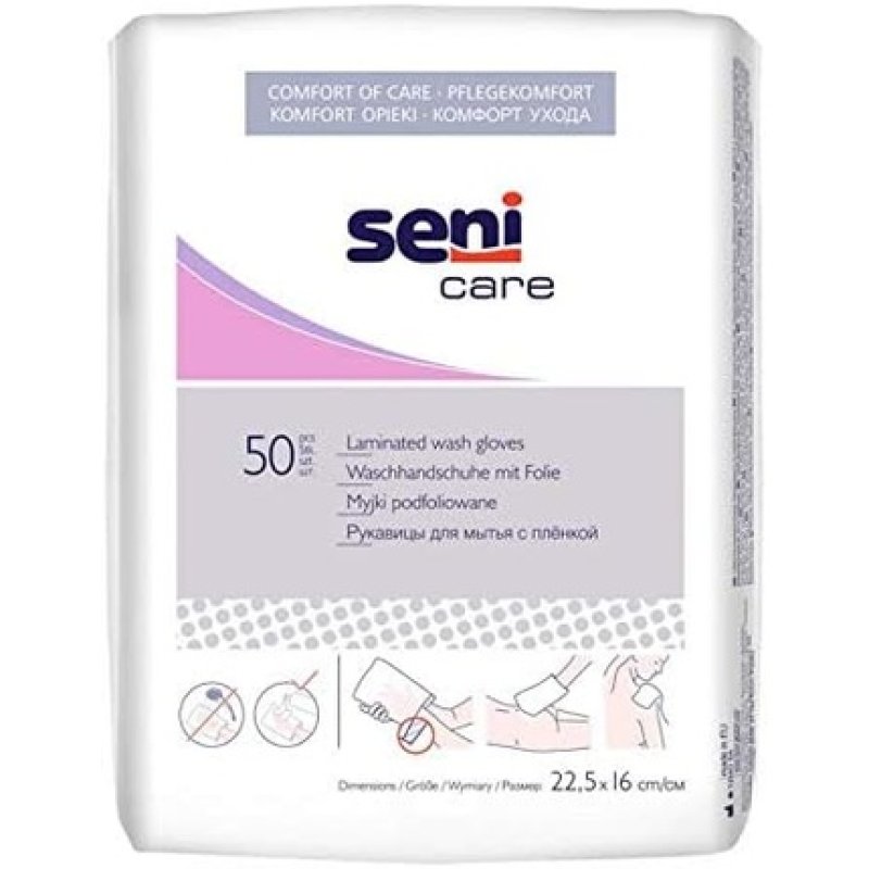 Seni Care Wash Mitt Disposable Gloves Deluxe with Film
