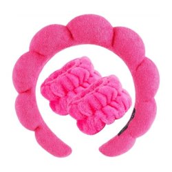 Ecarla Cosmetic Head And Wrist Bands Set - 17 X 19 Cm, Fuchsia