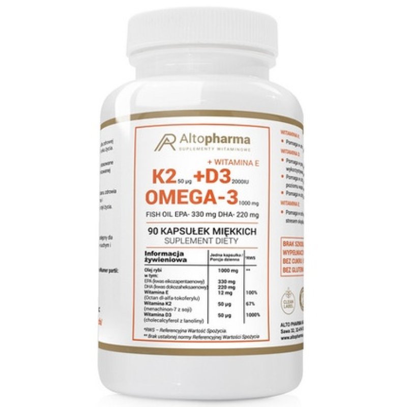Alto Pharma Vitamin K2 MK-7 D3 2000 IU Vitamin E Omega-3 90 Capsules