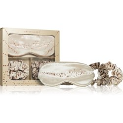 Crystallove Golden Silk Eye Mask & Scrunchies Set - Silk material, Golden color, includes eye mask and scrunchies