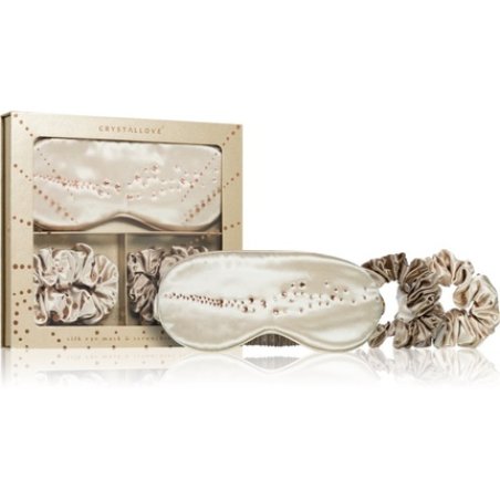 Crystallove Golden Silk Eye Mask & Scrunchies Set - Silk material, Golden color, includes eye mask and scrunchies