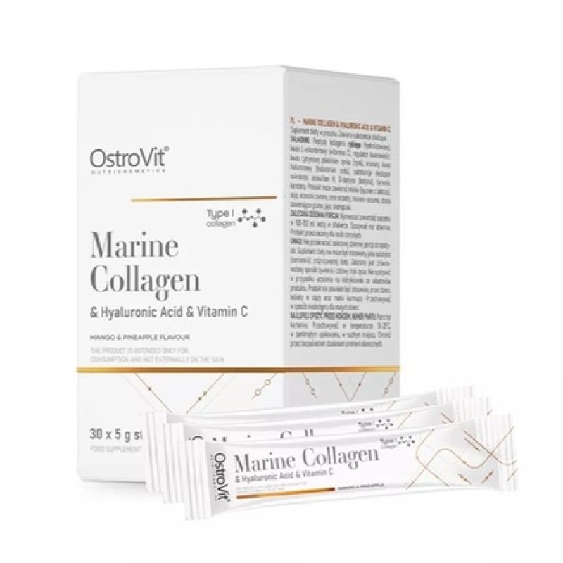 Ostrovit Marine Collagen Hyaluronic Acid Vitamin C Dietary Supplement Mango With Pineapple 30x5g