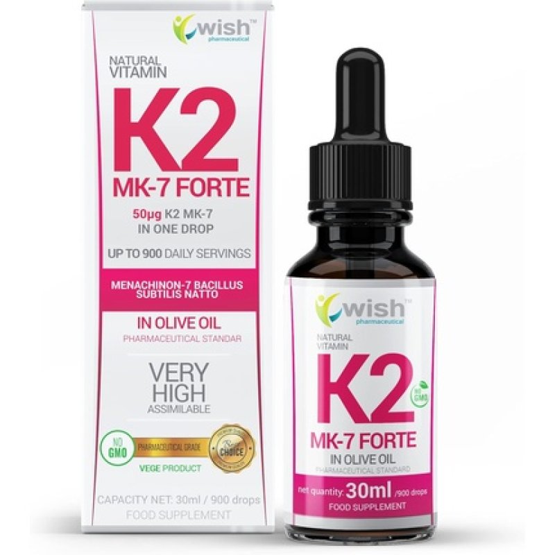 Wish Pharmaceuticals Vitamin K2 Mk-7 Forte 30ml in Olive Oil