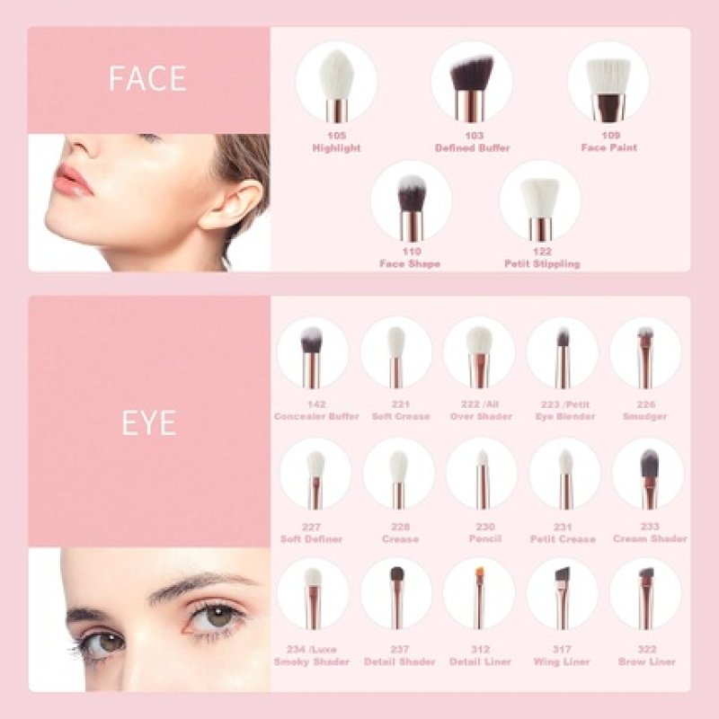 Jessup Brush Set 20 PCS Makeup Brushes for Foundation Blending Blush Concealer Eye Shadow Lip Synthetic Fiber Bristles