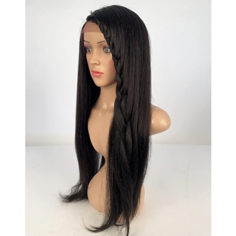 Sleek Human Hair and Synthetic Mixed Lace Front Straight Long Wig