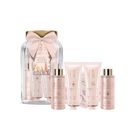 Grace Cole Body Care Gift Set In A Glass Jar Peony Peach Raspberry 5 Pieces