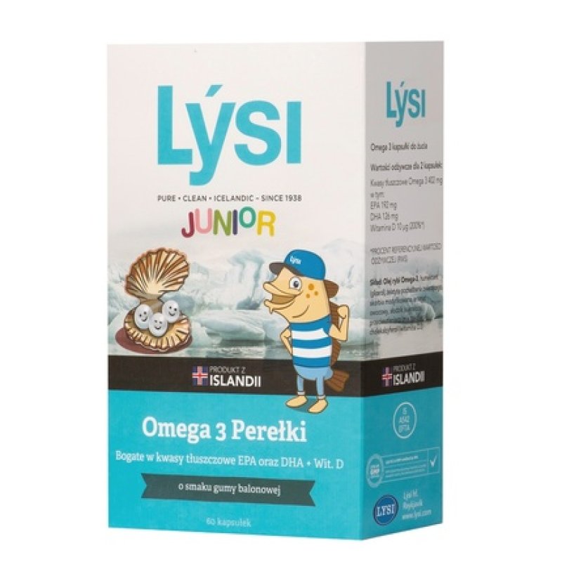 Lysi Junior Omega 3 Dietary Supplement Bubble Gum Flavor Pearls 60 Capsules