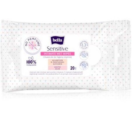 Bella Sensitive Intimate Wet Wipes - 20 Pieces, Fragrance-Free