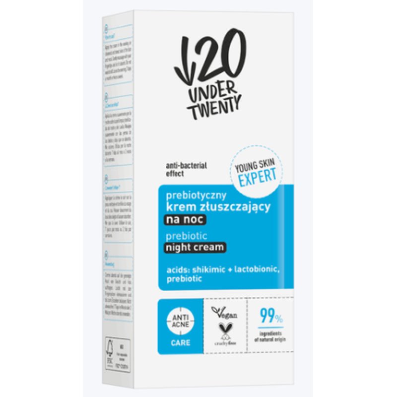 Under Twenty Anti Acne Antibacterial 99% Natural Prebiotic Night Cream Vegan