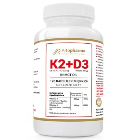 Altopharma Vitamin K2 Mk-7 200 Micrograms D3 4000 International Units Dietary Supplement 120 Capsules