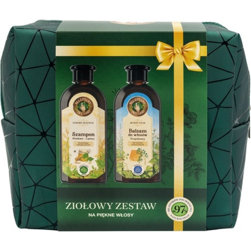 Receptury Zielarki Herbal Set: Natural Honey-Linden Shampoo 350ml And Hair Balm With Birch Propolis 350ml