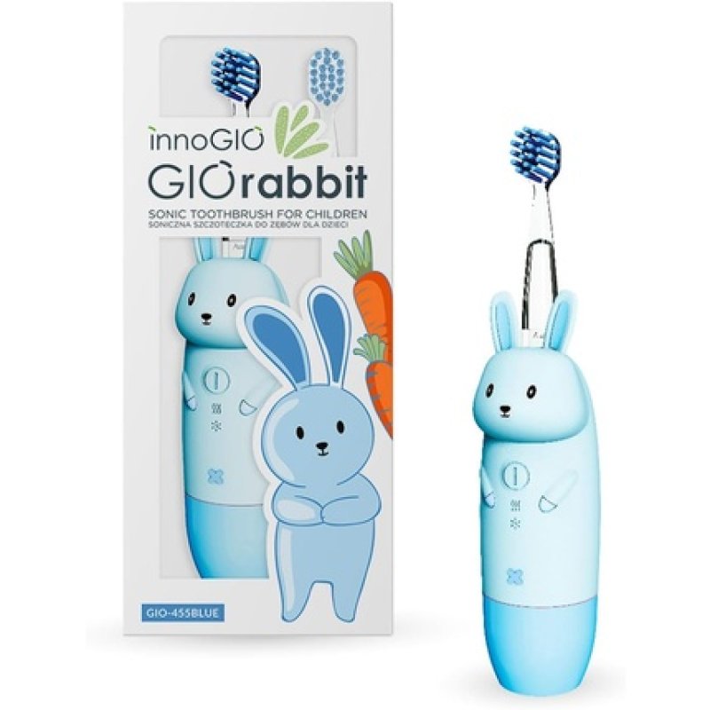 innoGIO GIOrconejo Children's Electric Toothbrush with 7 LED Colors Silicone Handle 4 Modes Timer 2 min Blue AAA