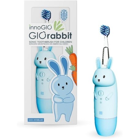 innoGIO GIOrconejo Children's Electric Toothbrush with 7 LED Colors Silicone Handle 4 Modes Timer 2 min Blue AAA