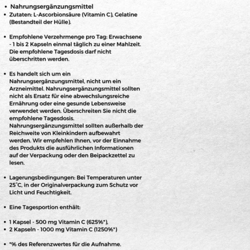 Oleofarm C-Vitum Long Active Extended Release Vitamin C 500mg per Capsule Dietary Supplement