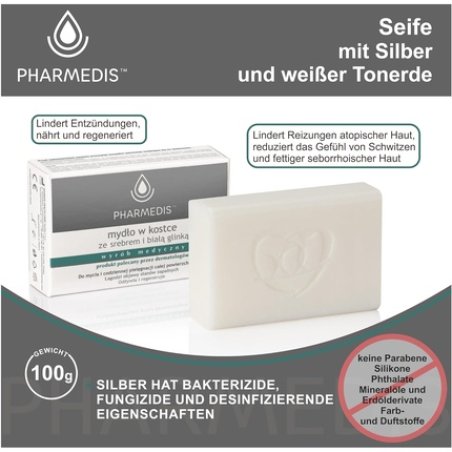 Natural Solid Soap with Silver and White Clay - Natural Cosmetic Bar for Women