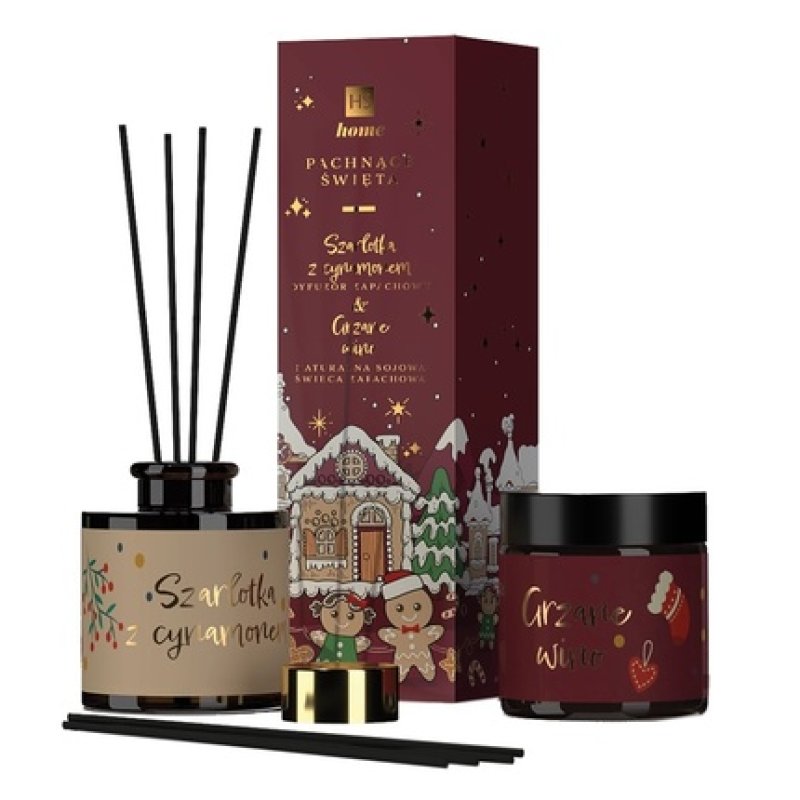 Hiskinset Scented Holidays Diffuser Apple Pie With Cinnamon 80ml And Natural Soy Candle Mulled Wine 100ml