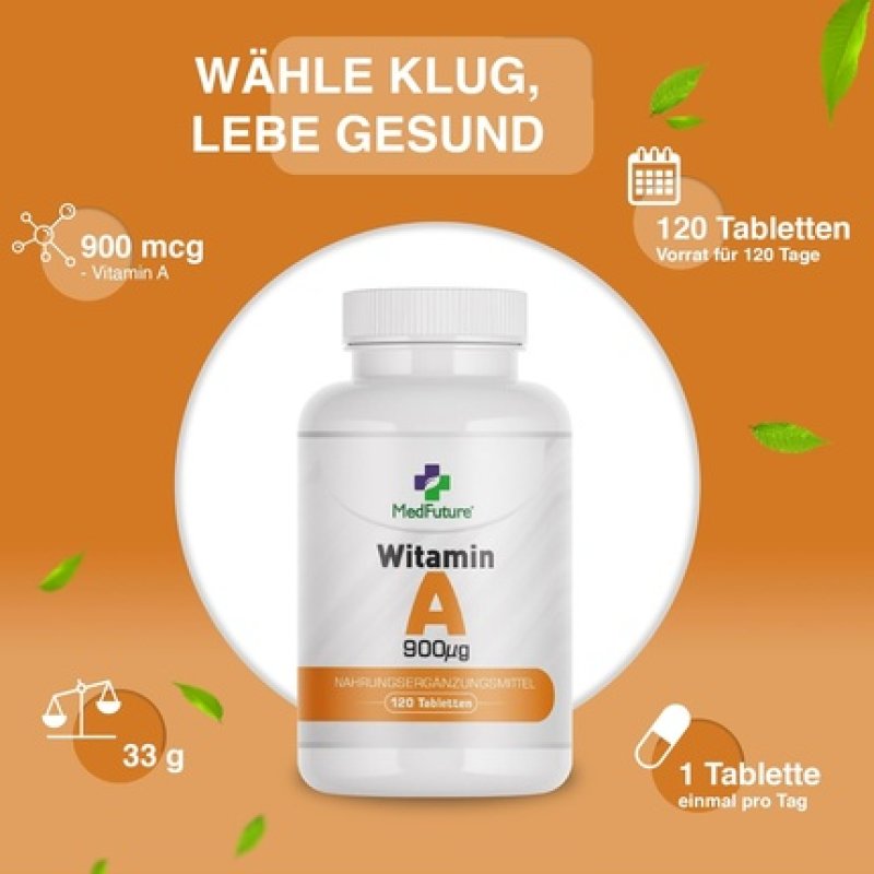 Vitamin A 120 Tablets for Healthy Skin, Hair, Nails, Metabolism, and High Immunity