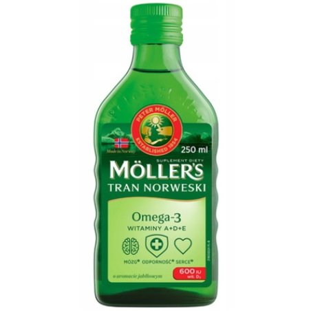 Mollers Norwegian Fish Oil Cod Liver Oil Omega 3 EPA DHA Apple Flavor 250ml