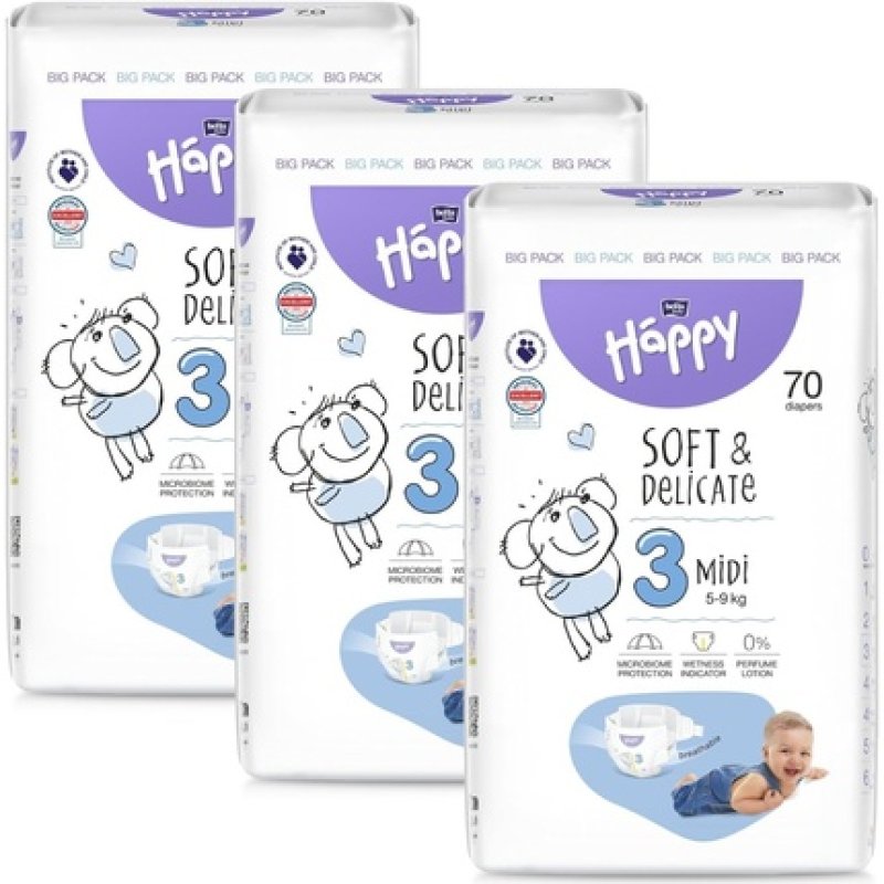 Bella Baby Happy Diapers Soft and Delicate Size 3 Midi 5-9kg Big Pack 210 Pieces