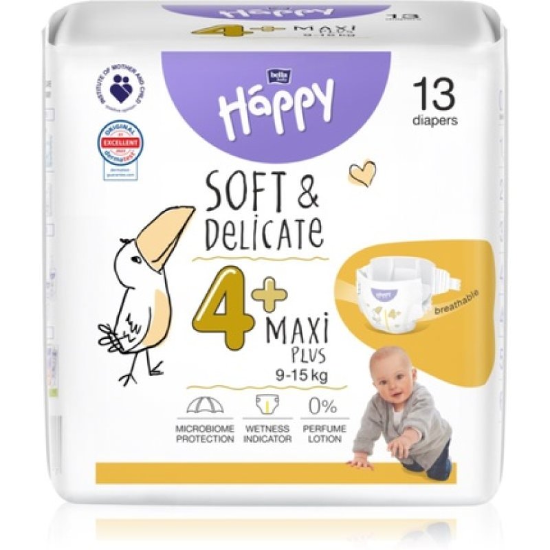 BELLA Happy Soft&Delicate Size 4 Maxi Plus Disposable Diaper - 9-15 kg, 13 pcs
