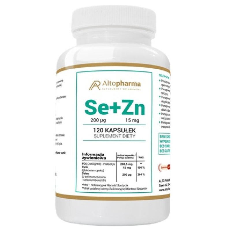 Altopharma Organic Selenium 200 Micrograms Zinc 15 Milligrams Prebiotic Dietary Supplement 120 Capsules