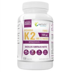 Wish Pharmaceutical Vitamin K2 Mk-7 From Natto Forte 100 Micrograms Dietary Supplement 120 Tablets