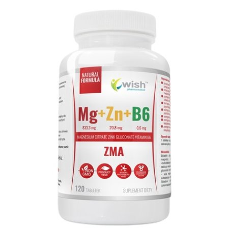 Wish Pharmaceutical Zma Magnesium Zinc Vitamin B6 Dietary Supplement 120 Tablets