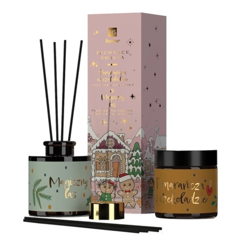 Hiskinset Fragrant Candle Diffuser Orange With Cinnamon 80ml And Natural Soy Candle Enchanted Forest 100ml