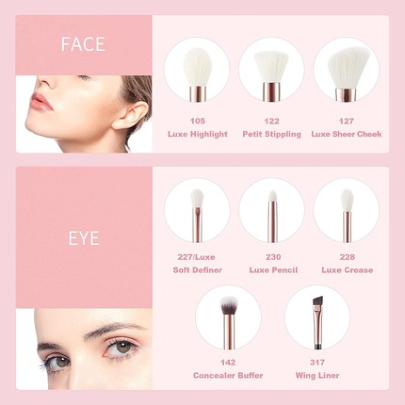 Jessup Basic Makeup Brush Set 8pcs Black Rose Gold Premium Natural Synthetic Contour Blush Eye Shadow Blending