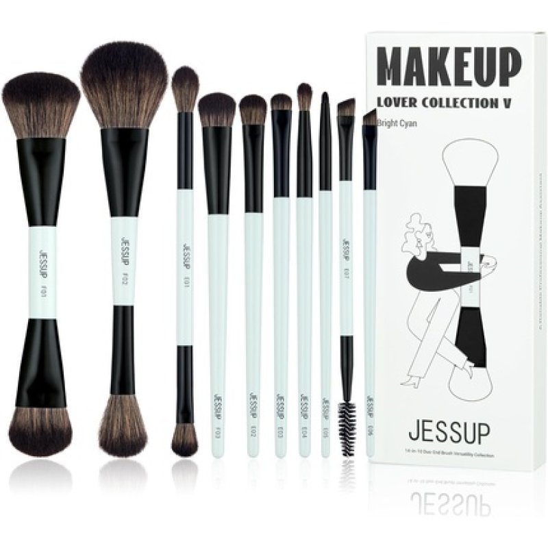 Jessup Makeup Brushes Set 10pcs Double Ended Makeup Brushes for Foundation
