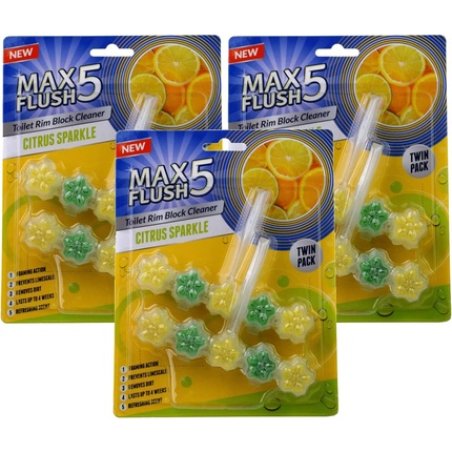 Max Flush 5 Citrus Sparkle Toilet Rim Block Cleaner - Pack of 2