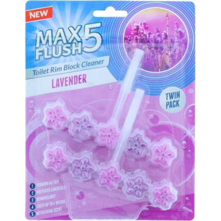 Max Flush 5 Lavender Toilet Rim Block Cleaner 3x - Pack of 2