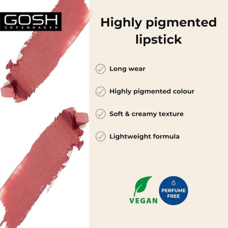 GOSH Kiss Me Matt Lips Nude Lipstick Long Lasting High Pigment Light Creamy Texture Soft Matte Kissproof Moisturising