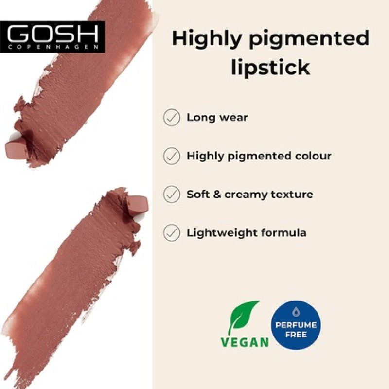 GOSH Kiss Me Matt Lips Nude Lipstick Long Lasting High Pigment Light Creamy Texture Soft Matte Kissproof Moisturising