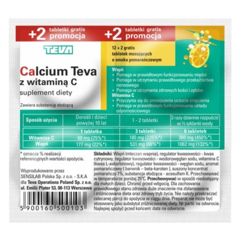 Calcium Pliva Vitamin C Tablets 12 Count