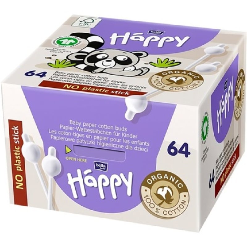 Bella Baby Happy Organic Cotton Swabs - 64 pieces