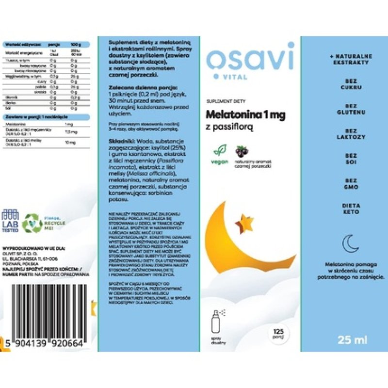 Osavi Melatonin with Passionflower Oral Spray 1mg Blackcurrant 25ml