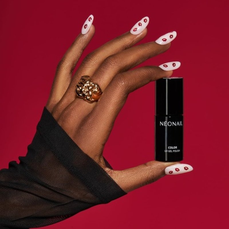 Neonail UV Nail Polish 7.2ml - Don't Talk, Just Kiss - Clear with Red Kiss Mouths