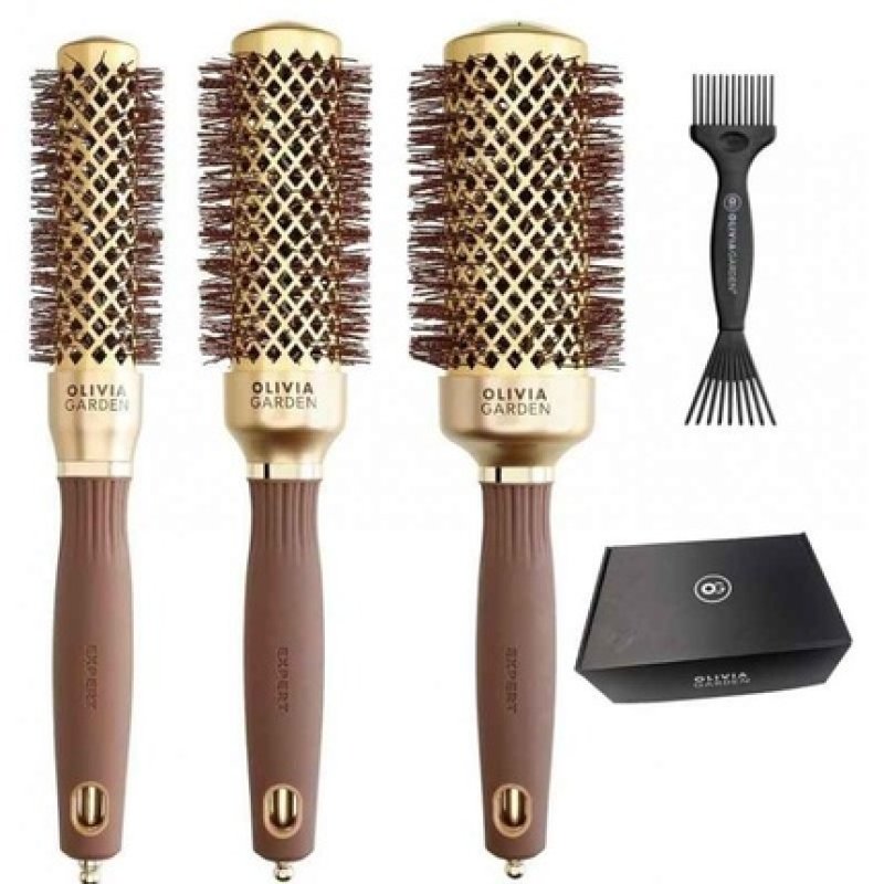 Expert Blowout Shine Brush Set For Styling And Drying 35-45-55mm With Brush Cleaning Tool In Black & Gold