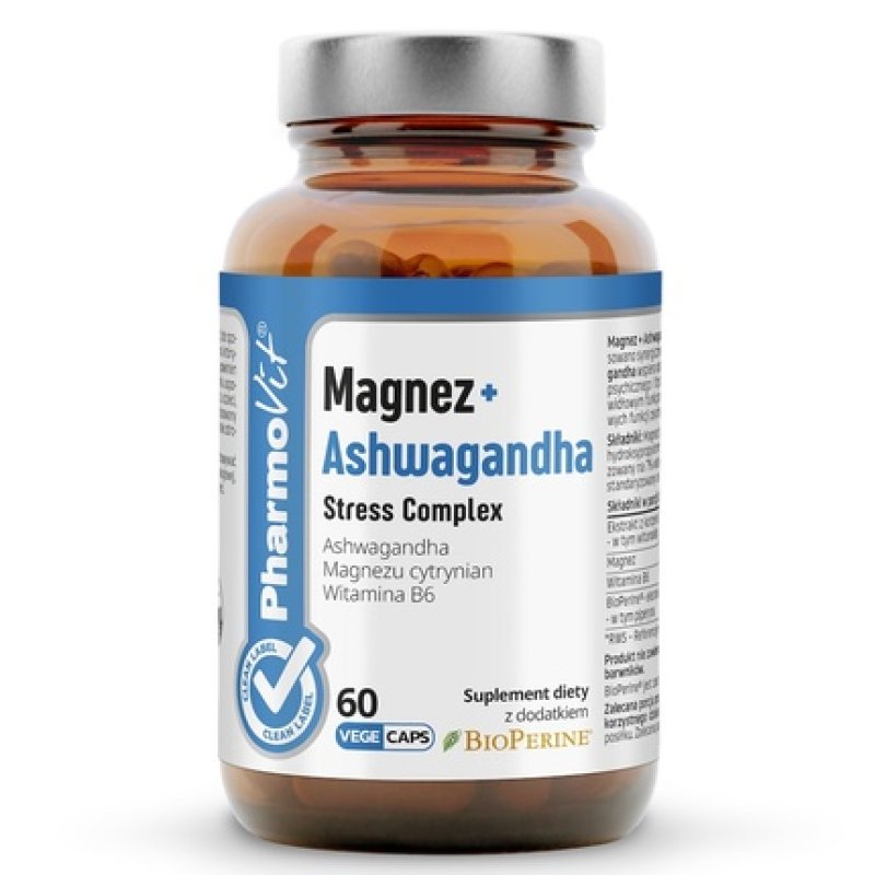 Pharmovit Magnesium Ashwagandha Stress Complex Dietary Supplement 60 Capsules