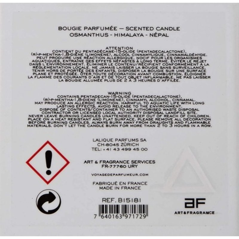 Lalique Osmanthus Himalaya Nepal Candle