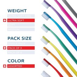 6240 Adult Ultra Soft Swiss Toothbrush for Gentle Cleaning with Ergonomic Handle Assorted Colors 3 Count