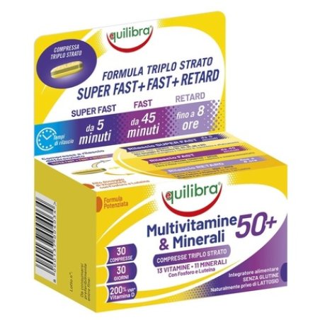 Equilibra Multivitamins and Minerals Supplement 30 Tablets Triple Layer Time-Release Enhanced Formula for Energy and