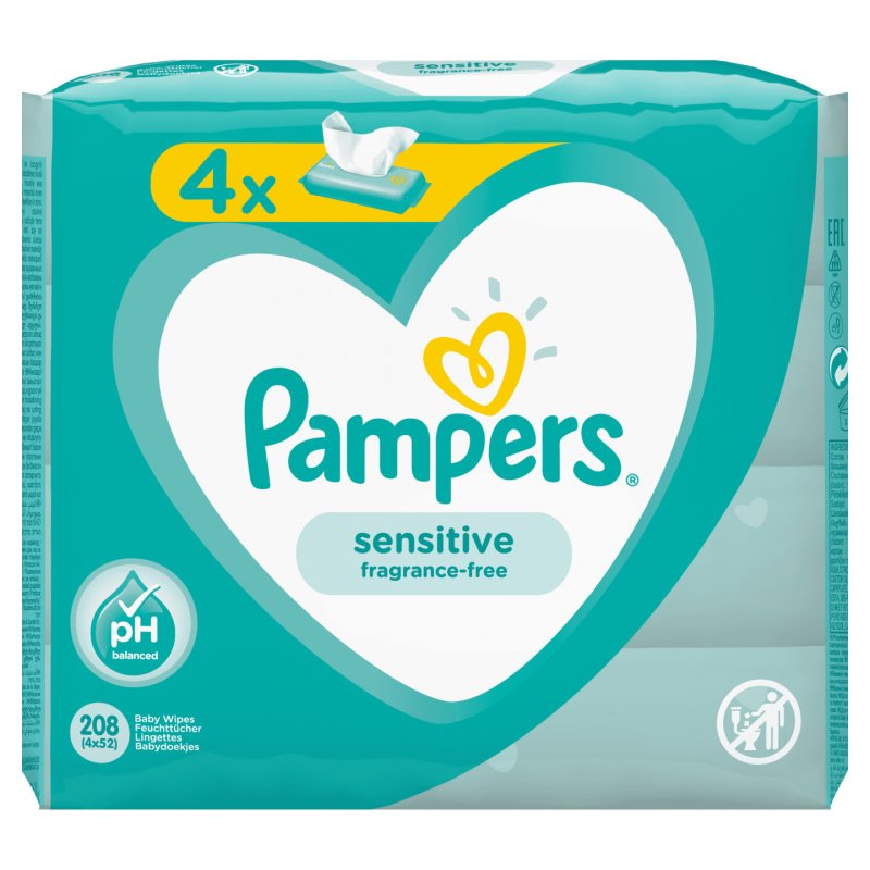 Pampers Sensitive Baby Wipes 4 Packs 208 Wipes