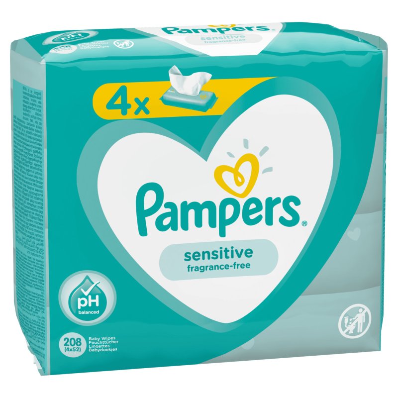 Pampers Sensitive Baby Wipes 4 Packs 208 Wipes