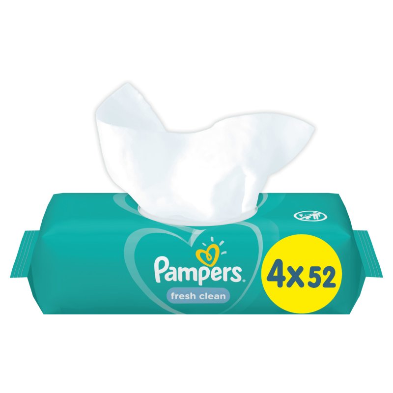 Pampers Fresh Clean Baby Wet Wipes, White 52 Pieces Pack Of 4