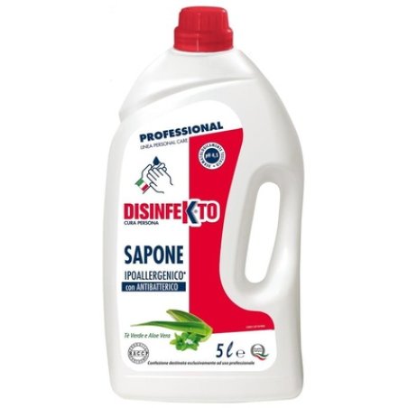 Disinfekto SAPONE IPOALLERGENICO E ANTIBATTERICO Tè Verde e Aloe Vera - 5 Litri