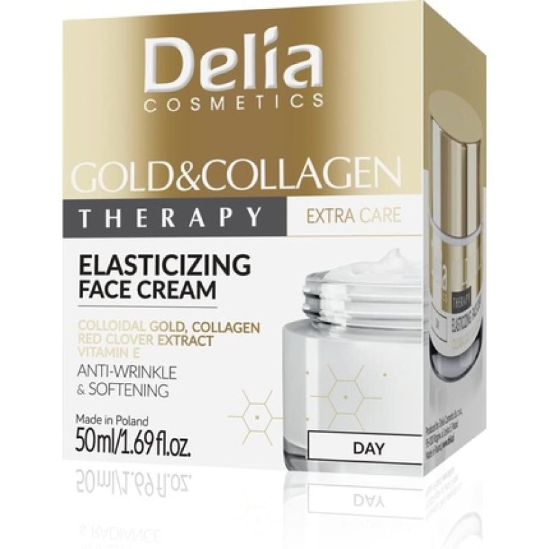 Delia Cosmetics Gold & Collagen Elasticizing Day Cream Anti-Wrinkle Softening with Colloidal Gold Red Clover Extract