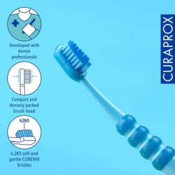 Curaprox Baby Toothbrush First Toothbrush for Babies with 4260 Extra Soft Curen Bristles and Small Rubberised Head Blue